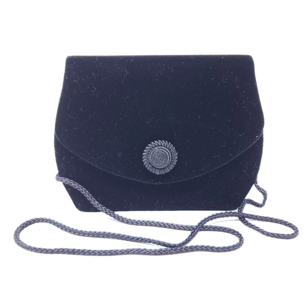 Solid Black Velvet Evening Crossbody Snap-Button Bag Women's Purse